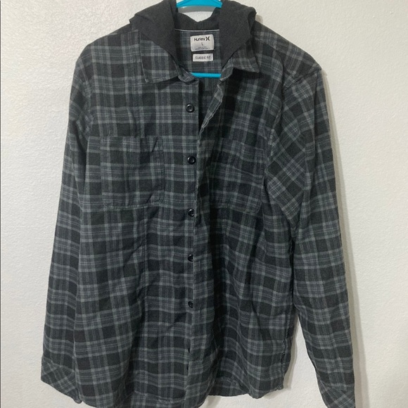 HurleyxVolcom hooded longsleeve flannel - Picture 1 of 3